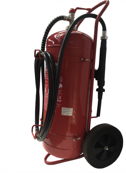 Göckler 50kg Pulver Dauerdruck Feuerlöscher fahrbar  - Löschwagen